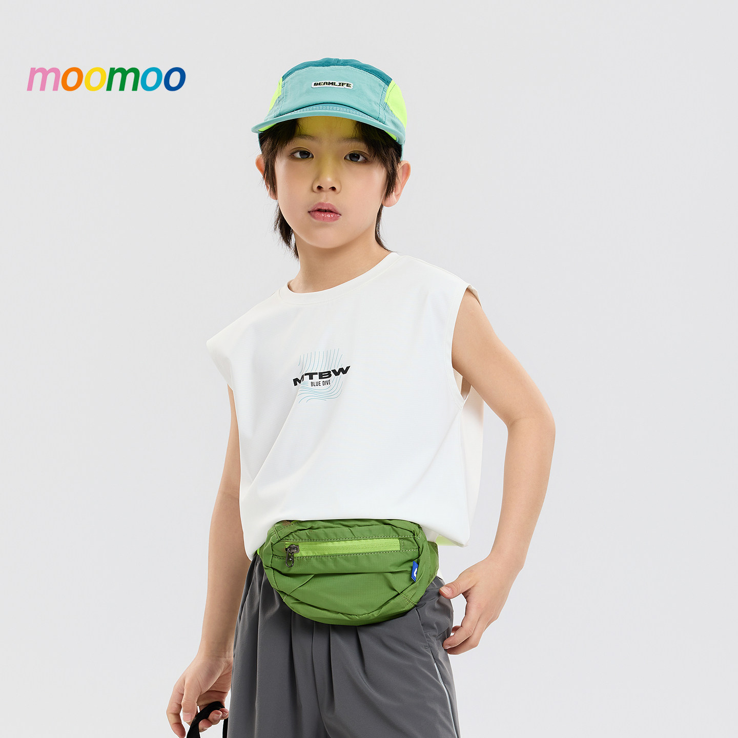 [防晒]moomoo童装26夏男童户外字母圆领背心T恤上衣吸汗透气弹力