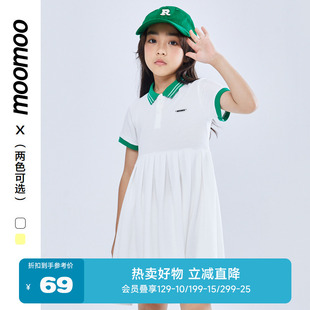 学院儿童 moomoo童装 女童polo连衣裙夏季 新款 拼色清新甜美时尚