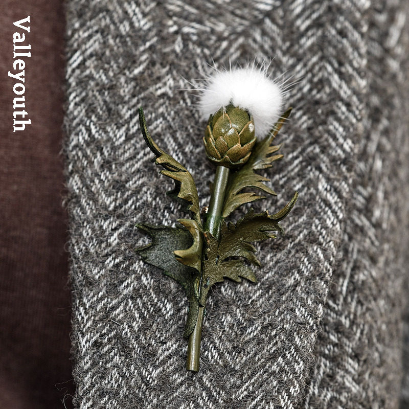 野蓟 复古手工真皮仿真植物毛球装饰胸针  山谷少年原创男装设计,服饰配件/皮带/帽子/围巾,其他配件,淘宝优惠券,粉丝福利购,淘宝优惠卷