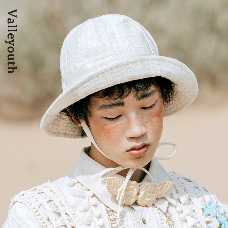 禾栗 南法复古棉麻提花春秋户外防晒渔夫帽 山谷少年设计师品牌