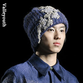 山谷少年原创男装 星湖 复古水钻刺绣轻奢针织保暖彩纱毛线帽 设计