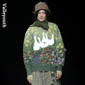 山谷少年原创男装 鹅溪 复古小鹅贴布绣植物刺绣手工毛绒渐变毛衣