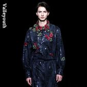 花海 山谷少年原创男装 立体花朵亮片满绣时尚 宽松潮流时髦衬衫