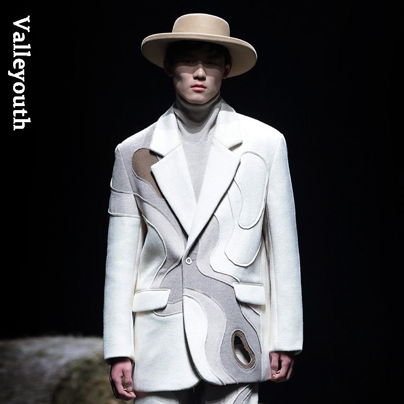 山谷少年復古面料拼接羊毛西裝