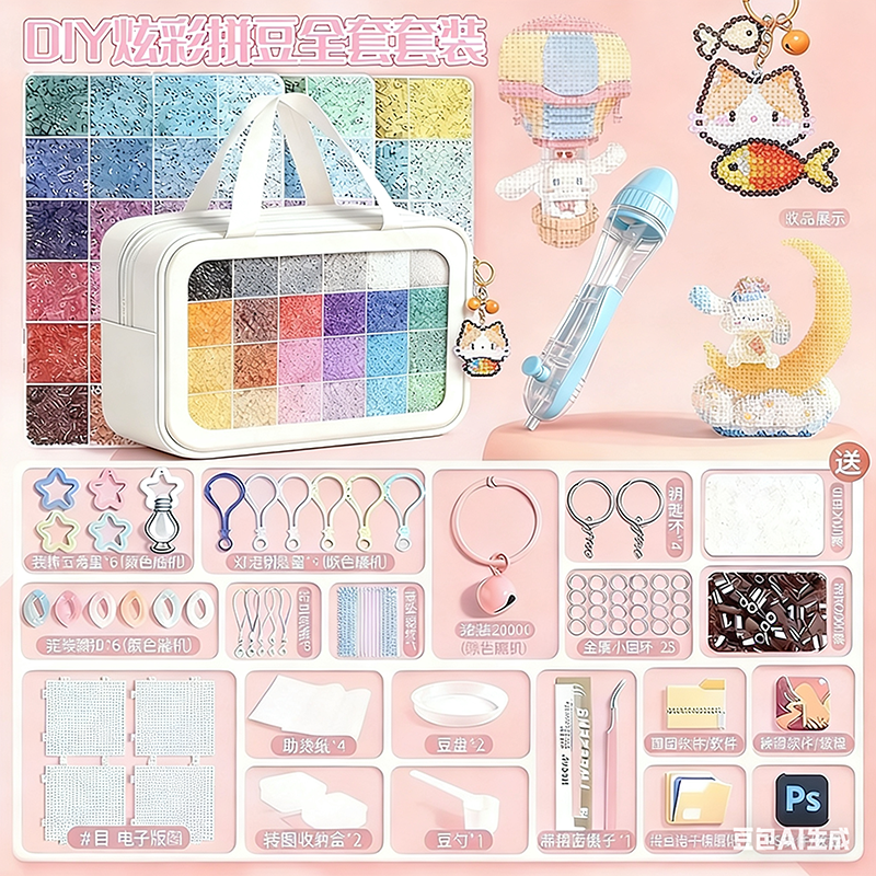 爆款拼豆材料包全套融合豆2.6mm立体mard融合拼豆豆盒装diy工具