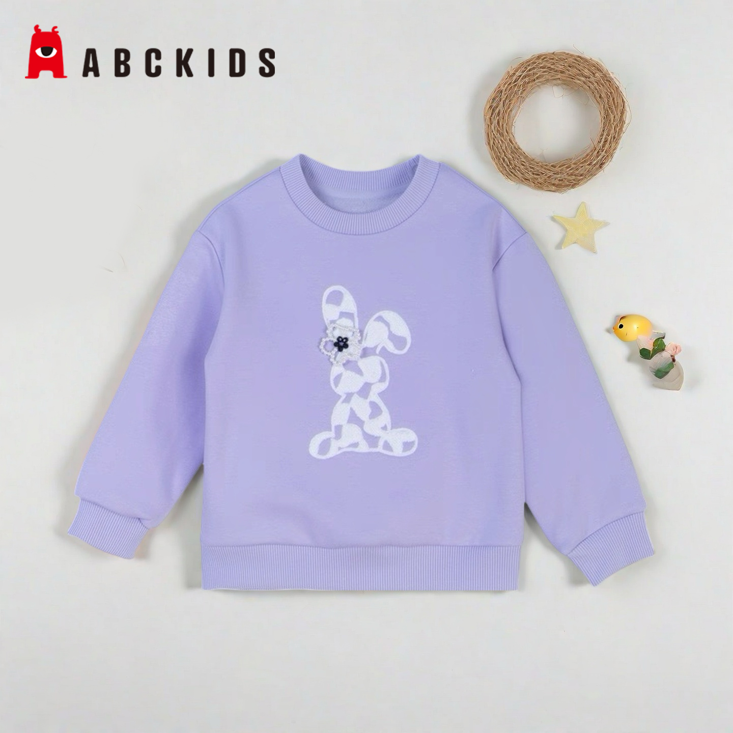 abckids秋季女加绒休闲印花卫衣
