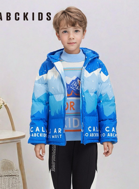 abckids童装2024冬新款男童加厚保暖连帽时尚羽绒服F252309077