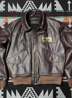 头层牛皮复古A2飞行皮夹克修身CWU-45P机车翻领真皮皮衣男外套