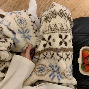 雪粒绒加绒裤子冬睡裤遛弯裤加厚女加绒小个子超好看的裤