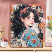 精致女孩 diy数字油画丙烯填充手绘少女日常治愈系减压油彩涂色画