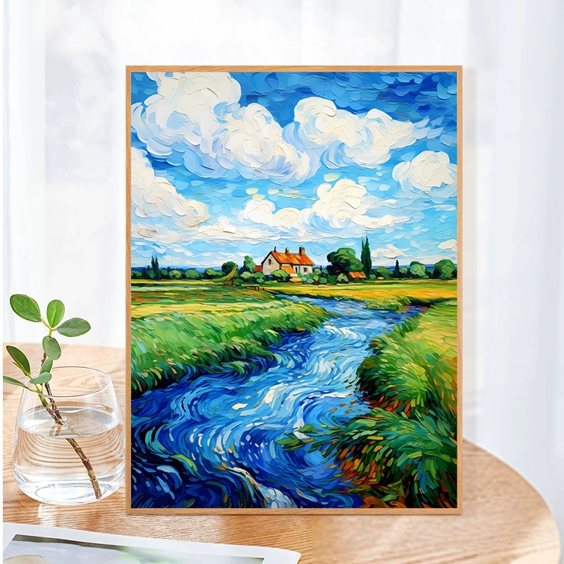 小村庄-diy数字油画填色画手工丙烯油彩填充画无聊解闷手绘装饰画图片