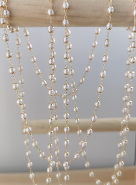 diy珍珠链条 4mm盖帽珍珠间隔0.5cm 铜链眼镜链头巾链古风流苏