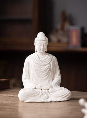 陶瓷释迦牟尼佛大日如来佛像家用客厅供奉摆件办公室玄关摆设装饰