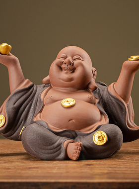 新中式禅意陶瓷招财弥勒笑