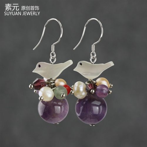 素元紫水晶夸张耳环时尚小众耳饰