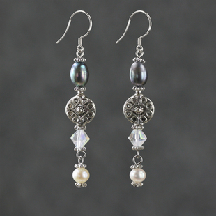 珍珠耳环长款 复古装 个性 国时尚 饰手工耳饰耳坠纯银钩 OL韩版 素元