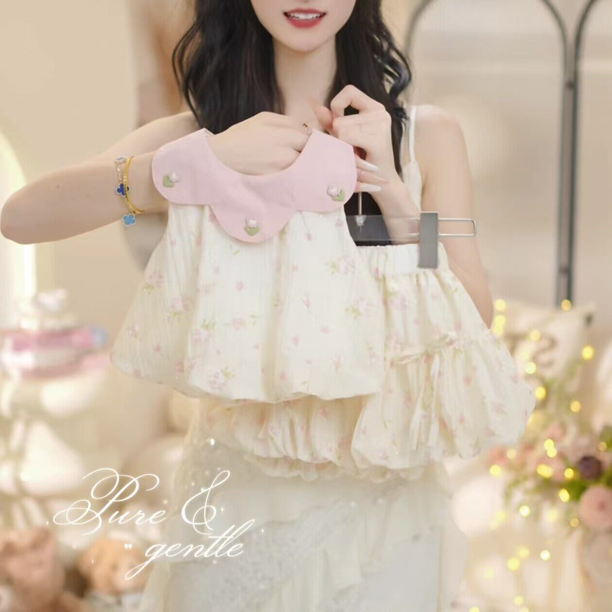 女童2026夏季新款洋气甜美可爱娃娃领碎花休闲花苞裙两件套