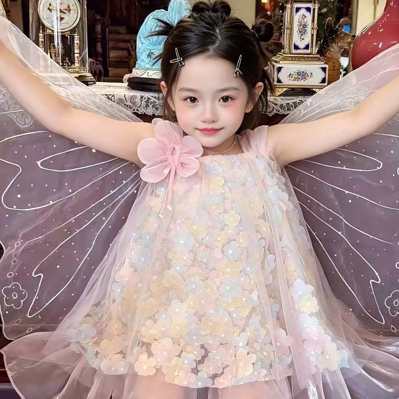 女童连衣裙夏装2026新款儿童花仙子公主裙超仙洋气女孩吊带礼服裙