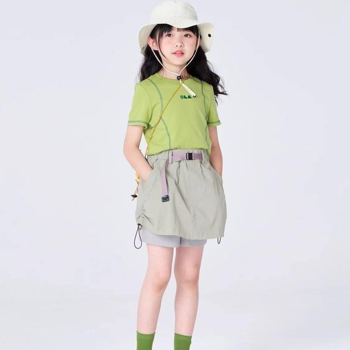 2件套！女童套装26夏季新款明线百搭短款休闲短袖休闲户外短裤裙