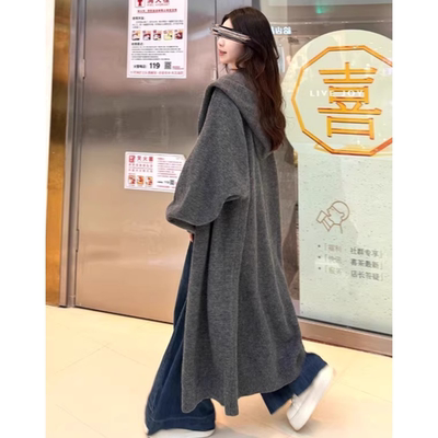 秋冬新款连帽长款针织衫外套毛衣