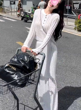 法式小香风套装裙女秋季气质修身显瘦长袖针织衫高腰半身裙两件套