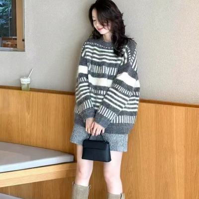 冬季慵懒风条纹针织衫针织衫毛衣