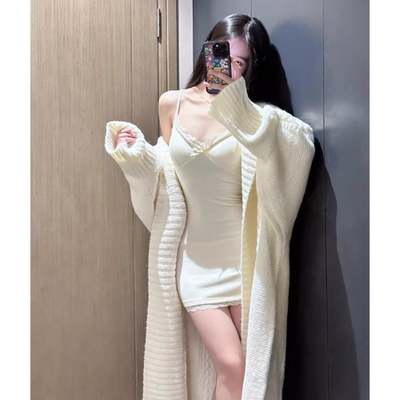 春秋冬韩系中长款麻花针织开衫