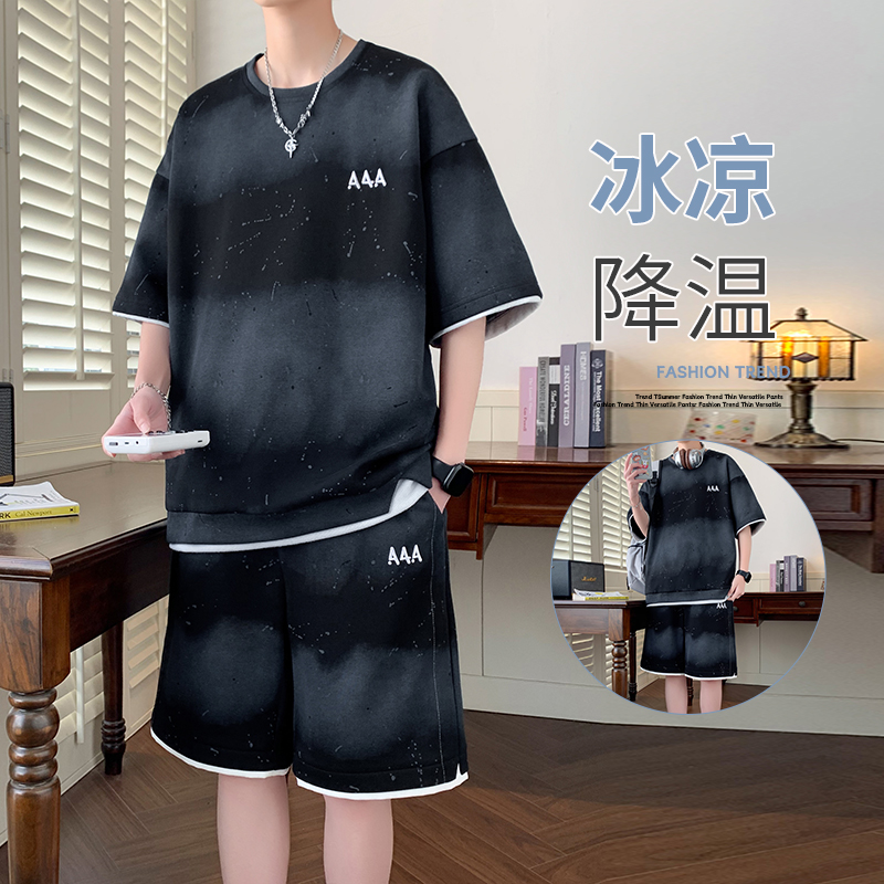 夏季男士一套套装短裤t恤休闲潮流潮牌帅气运动宽松短袖