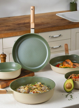 韩国进口 Roichen 抗菌陶瓷涂层煎锅炒锅儿童辅食锅IH两用锅 绿色