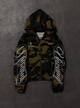 2025秋季新款男女高街时尚刺绣迷彩原宿ins风拉链连帽卫衣Y2k服装