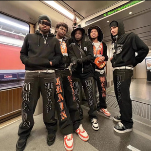 街头服饰Y2k牛仔裤嘻哈字母图形打印牛仔裤男原宿休闲宽松裤子