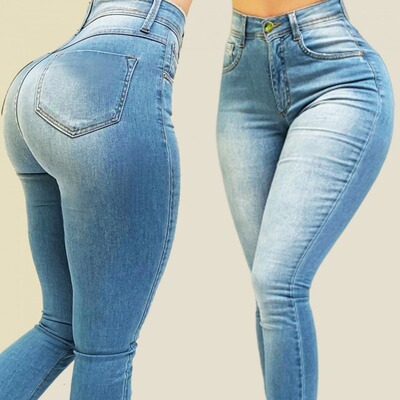 跨境高高腰弹力修身小脚裤 shaping Jeans