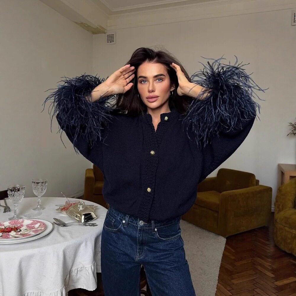 跨境欧美式高街个性街头纽扣纯色针织开衫女装外套时尚潮流苏毛衣