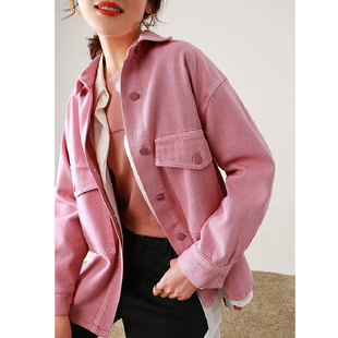 升级植物定染工艺 牛仔外套吉米家 胭脂粉紫色落肩廓形时髦中长款