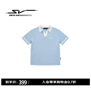 安踏SV | 编织POLO衫女子夏季修身V领针织运动短袖上衣162631703V