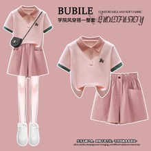 女童套装夏季2025新款洋气女孩POLO衫短袖夏装运动短裤休闲两件套