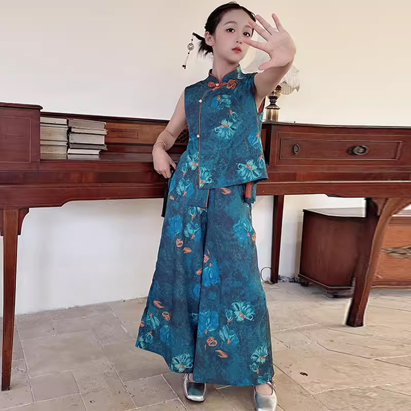 女童夏季国风套装儿童冰丝两件套