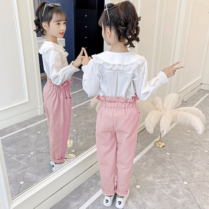 现货女童早秋e套装2023新款韩版洋派网红春秋季中大童休闲衬衣两