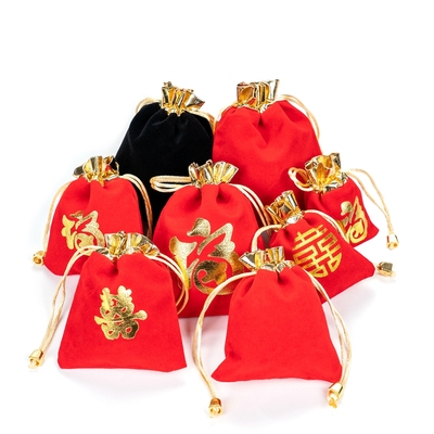 大红色束口珠宝喜糖收纳绒布袋