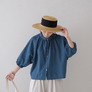 新款 翻领文艺春夏季 女宽松上衣可爱森女 日系棉麻衬衫 十月雪