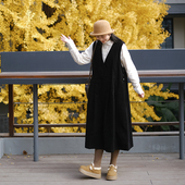 连衣裙女秋冬季 十月雪 日系灯芯绒棉背心裙中长款 新显瘦中长裙