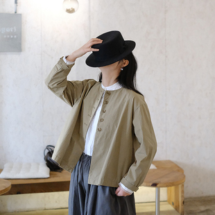 十月雪 新复古文艺风宽松上衣 日系高密度棉圆领小外套女2026春季