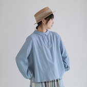 长袖 十月雪 文艺宽松套头上衣 女秋季 新款 日系磨毛棉翻领长袖 衬衫