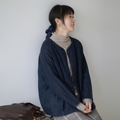 十月雪 日系做旧稀疏亚麻开衫 外套秋冬新女文艺百搭宽松圆领上衣