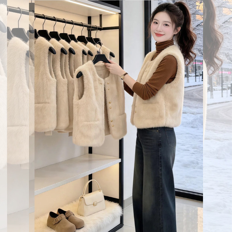小香风圆领毛绒绒马甲外套女秋冬2026年新款加厚保暖外搭背心潮,女装/女士精品,马夹,淘宝优惠券,粉丝福利购,淘宝优惠卷