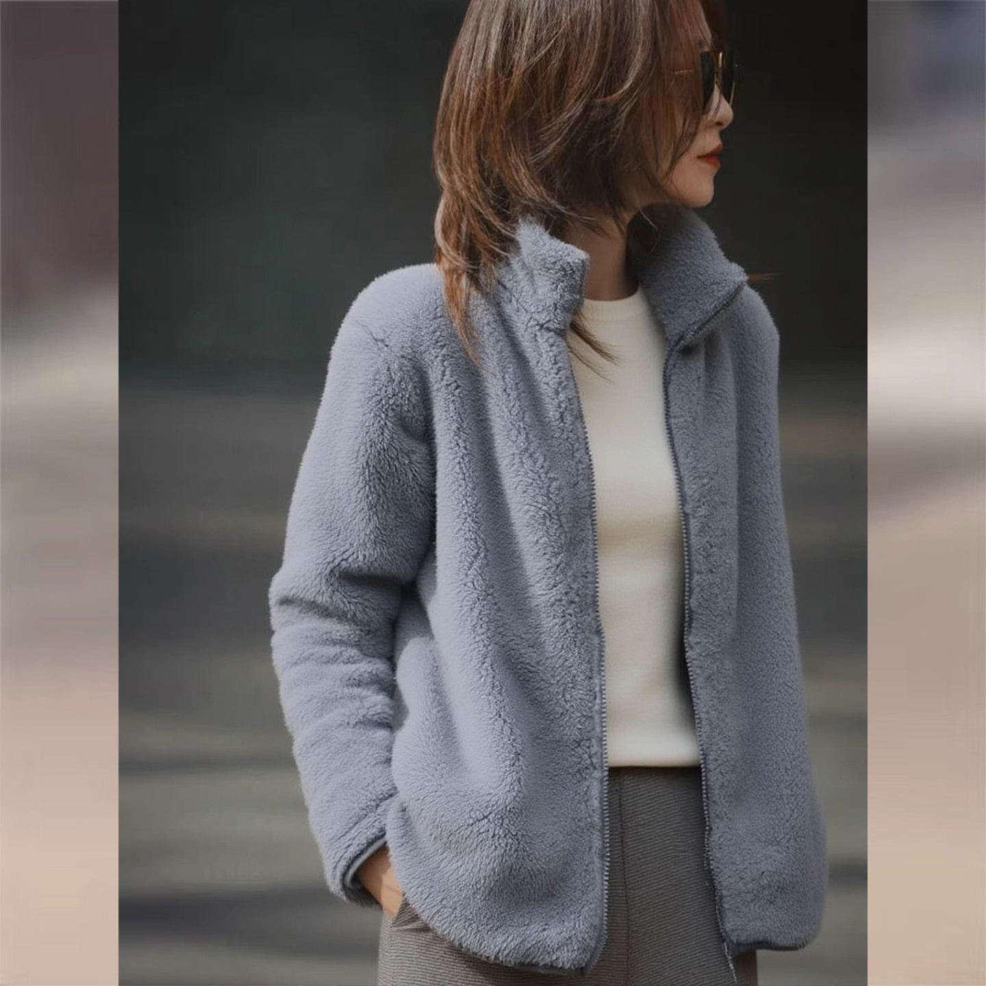 【赠送运费险】立领羊羔毛毛外套