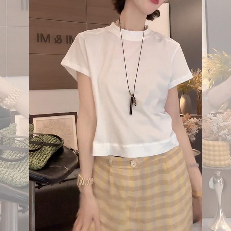 【送运费险】白色正肩短袖t恤女图片