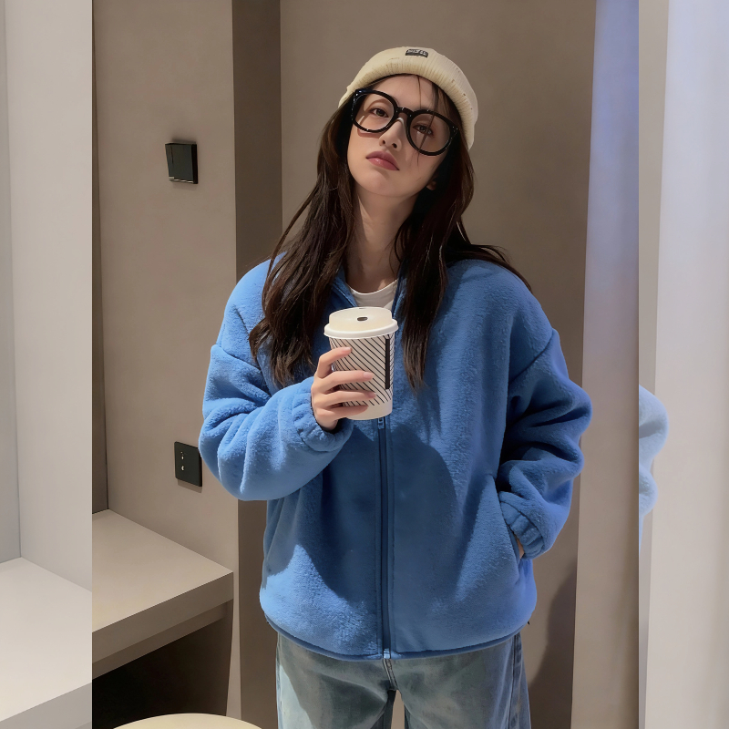 【赠送运费险】蓝色拉链无帽卫衣