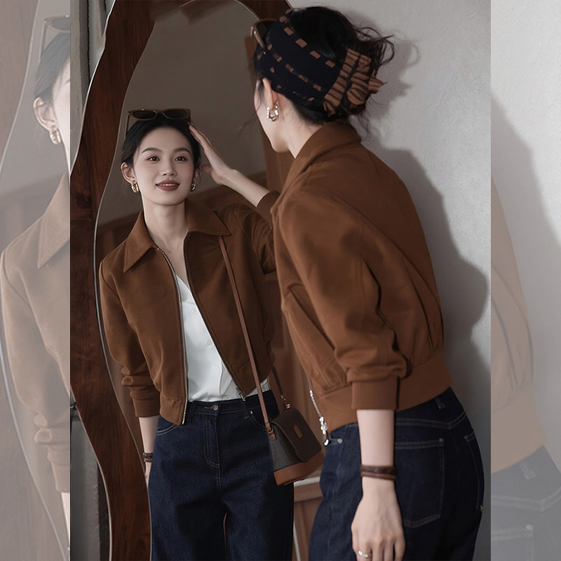 时尚高级感冷淡系咖色长袖短外套女2026秋季新款时髦百搭显瘦上衣,女装/女士精品,短外套,淘宝优惠券,粉丝福利购,淘宝优惠卷
