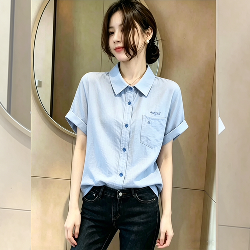 高级感衬衫女设计感小众轻熟风休闲通勤职业气质短袖polo衬衣夏季 - 封面
